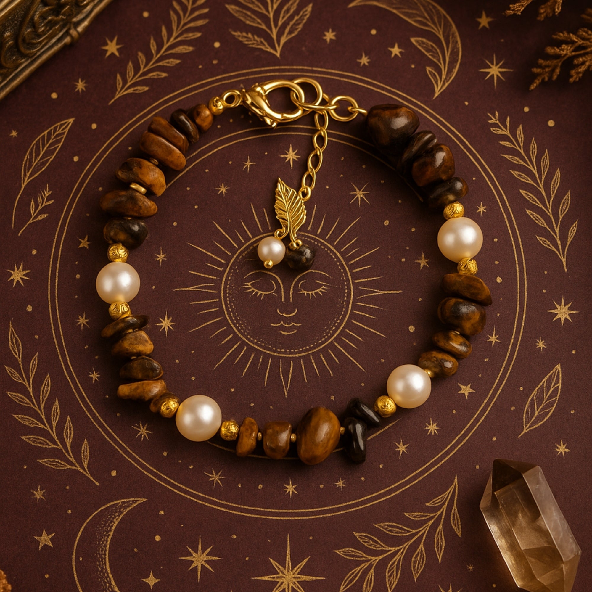 Golden Aura Tiger Eye & Pearl Bracelet|Sun Moon Harmony Talisman
