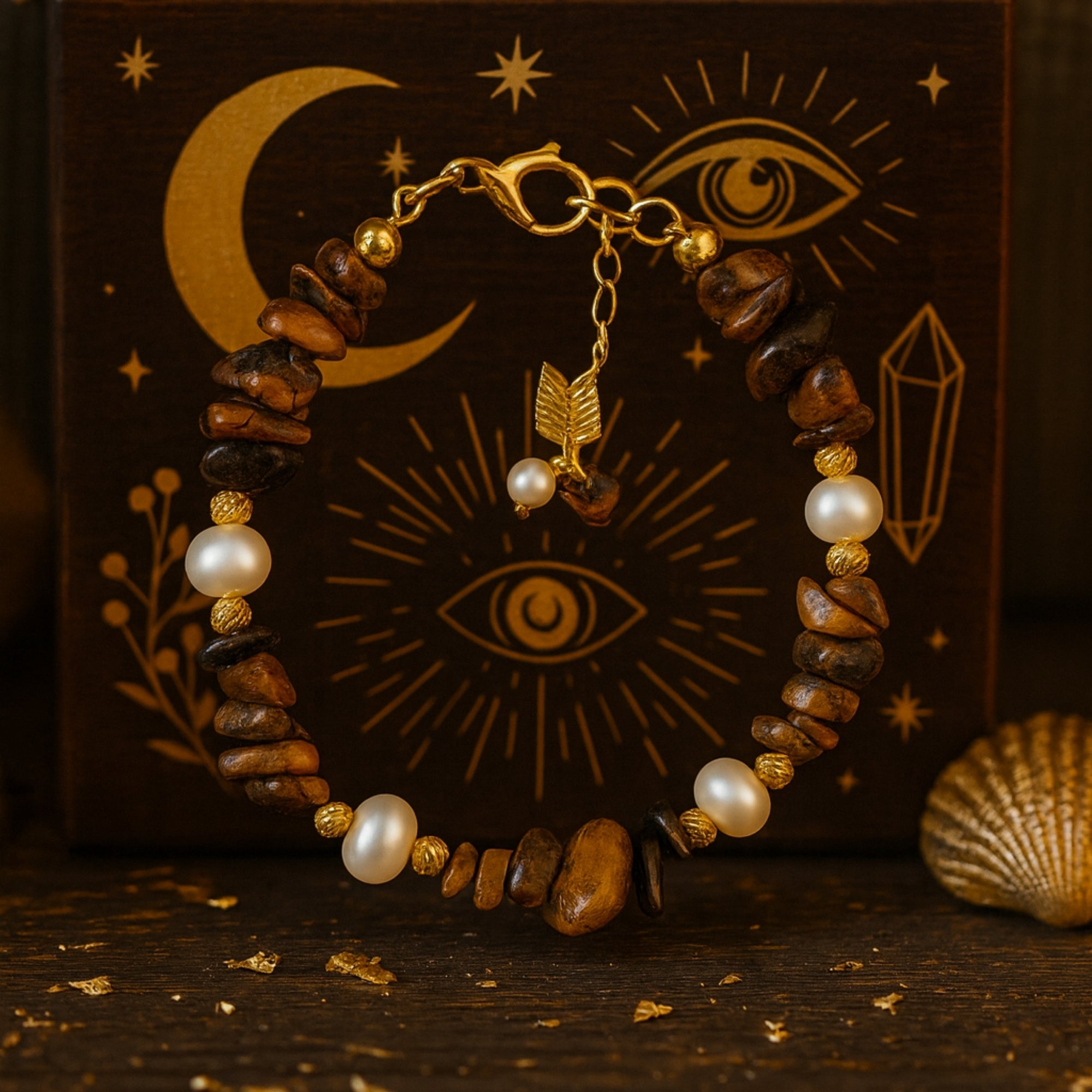 Golden Aura Tiger Eye & Pearl Bracelet|Sun Moon Harmony Talisman