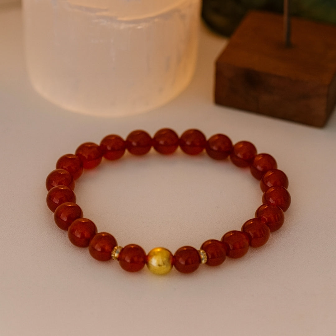 Carnelian Round Bracelet | 8 mm Carnelian Healing Crystal Jewelry