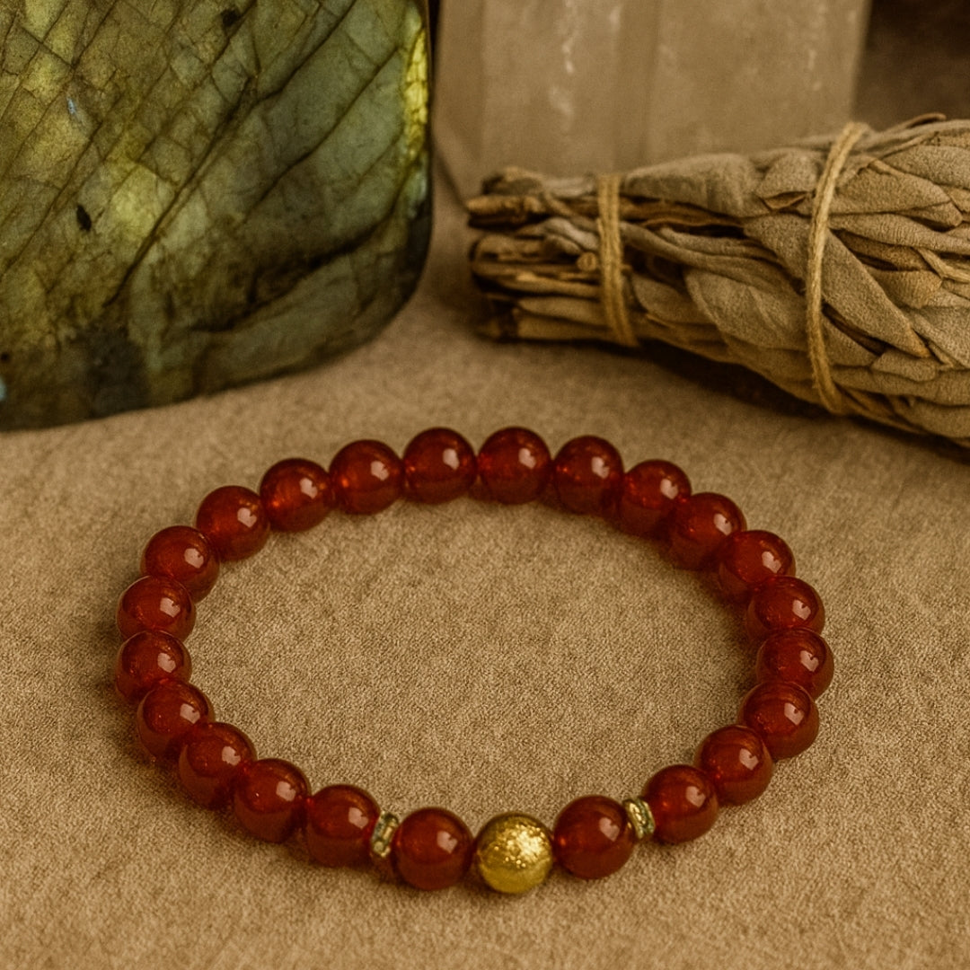 Carnelian Round Bracelet | 8 mm Carnelian Healing Crystal Jewelry