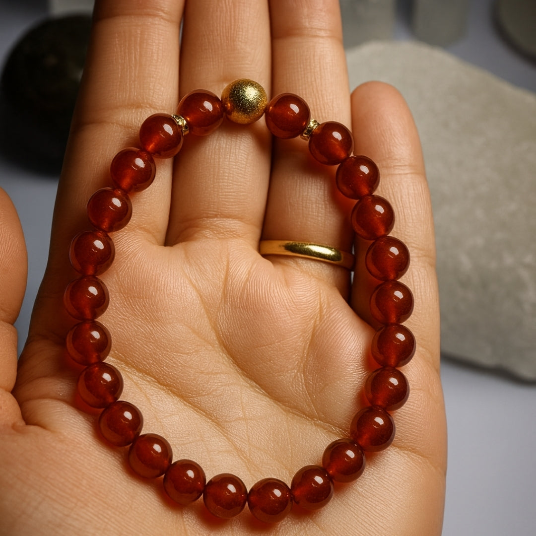 Carnelian Round Bracelet | 8 mm Carnelian Healing Crystal Jewelry