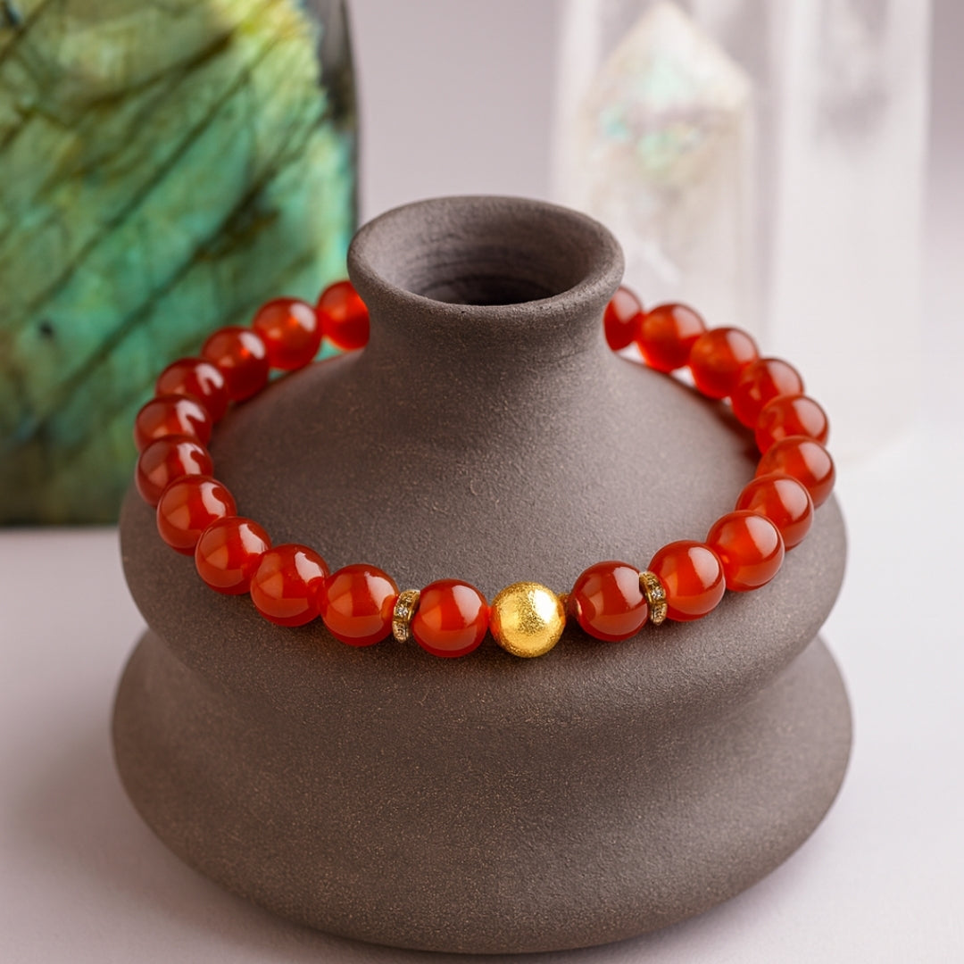 Carnelian Round Bracelet | 8 mm Carnelian Healing Crystal Jewelry