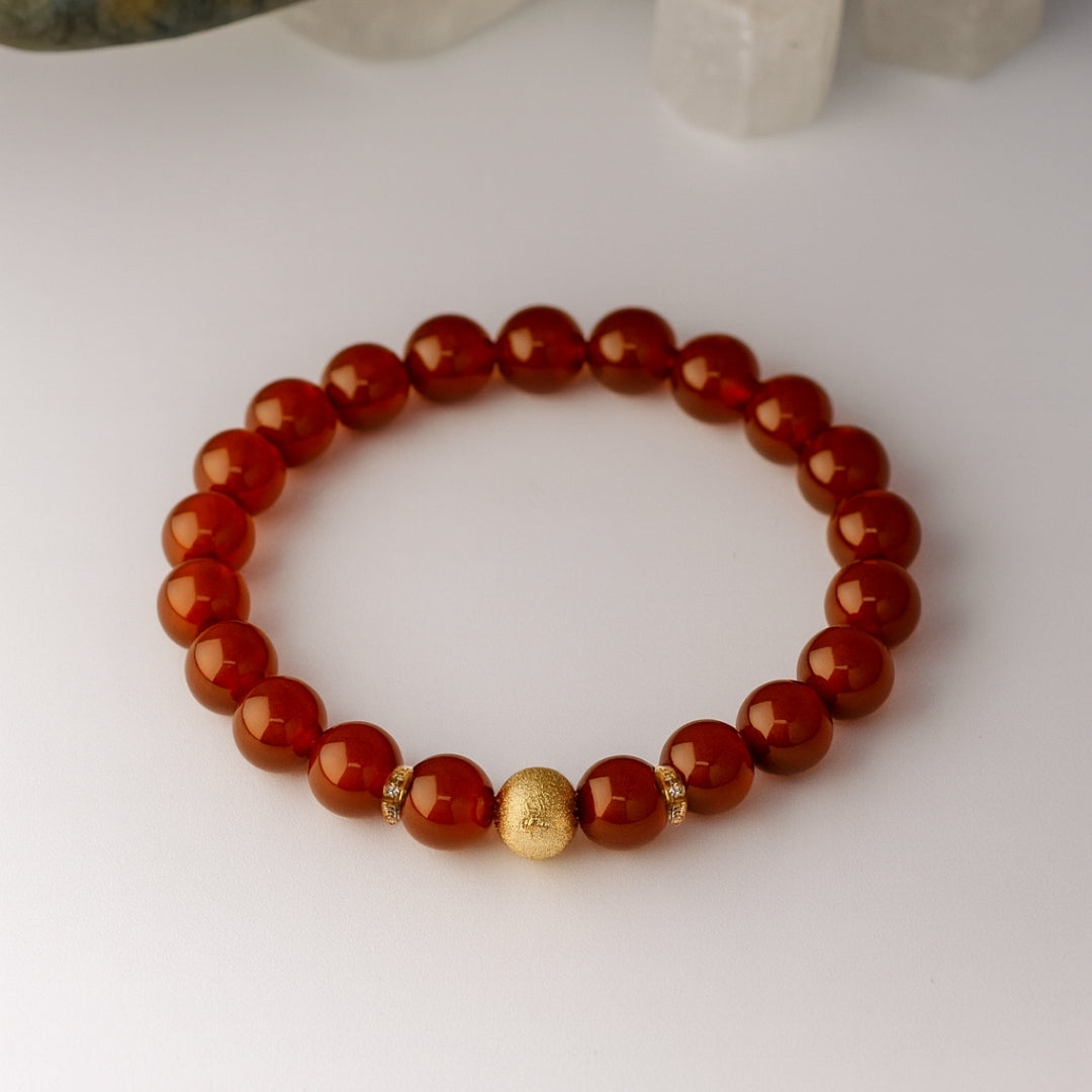 Carnelian Round Bracelet | 8 mm Carnelian Healing Crystal Jewelry