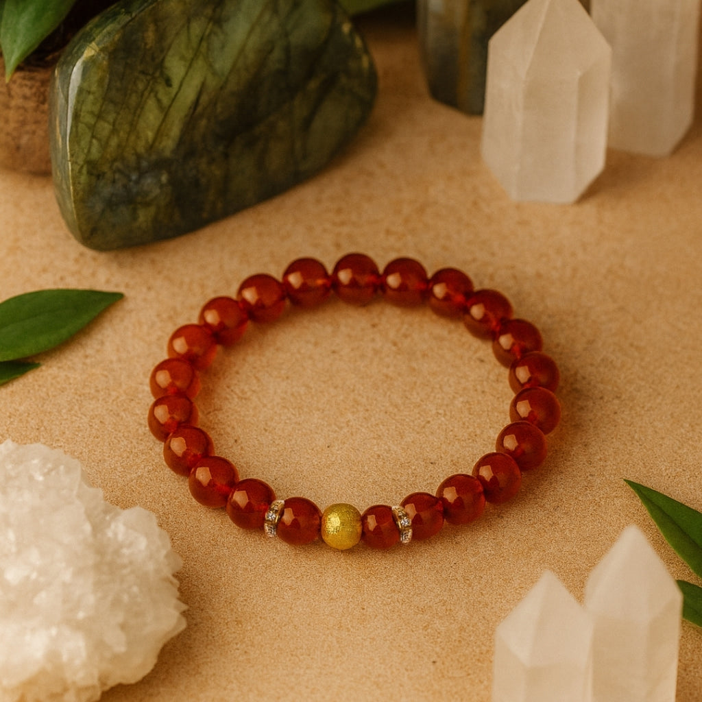 Carnelian Round Bracelet | 8 mm Carnelian Healing Crystal Jewelry