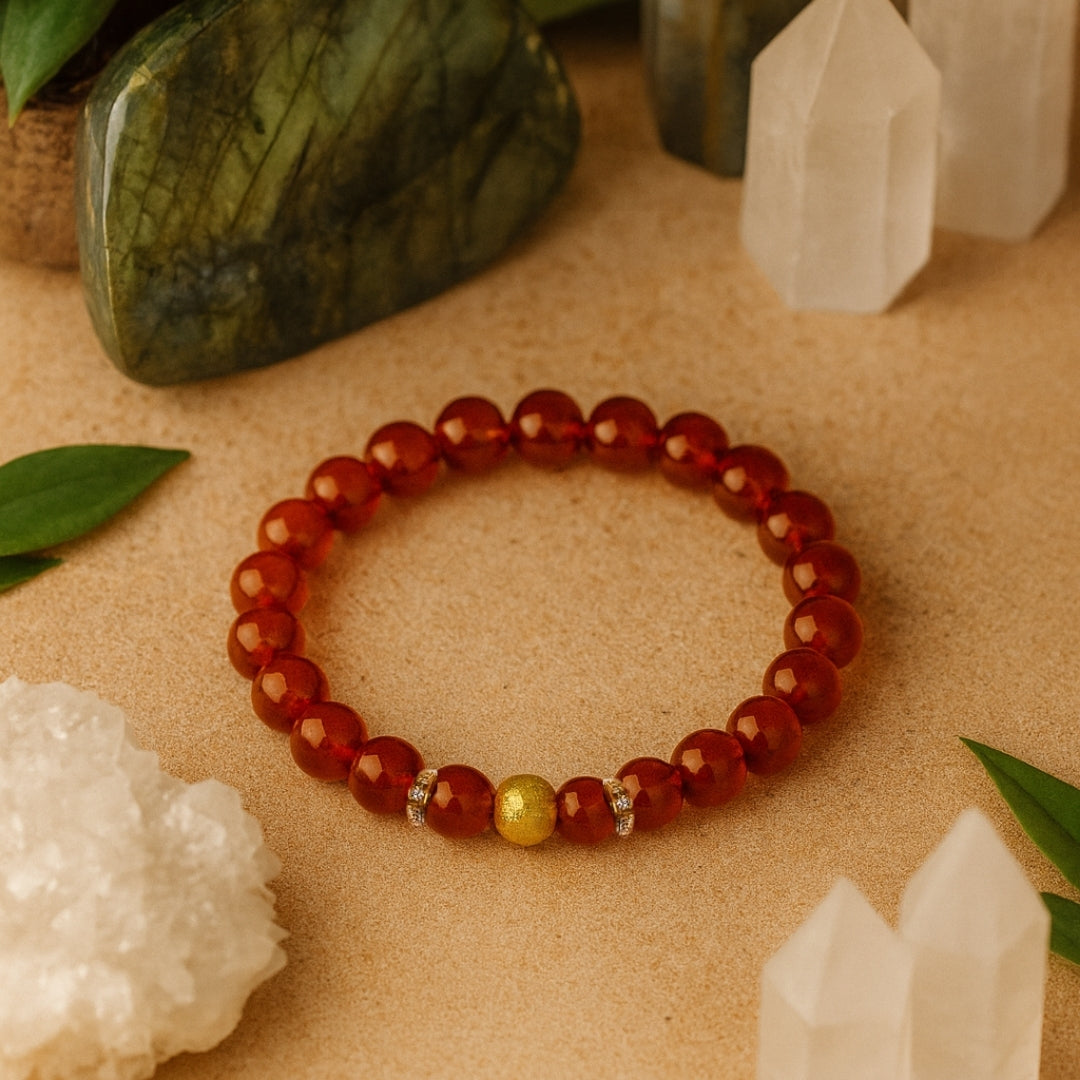 Carnelian Round Bracelet | 8 mm Carnelian Healing Crystal Jewelry
