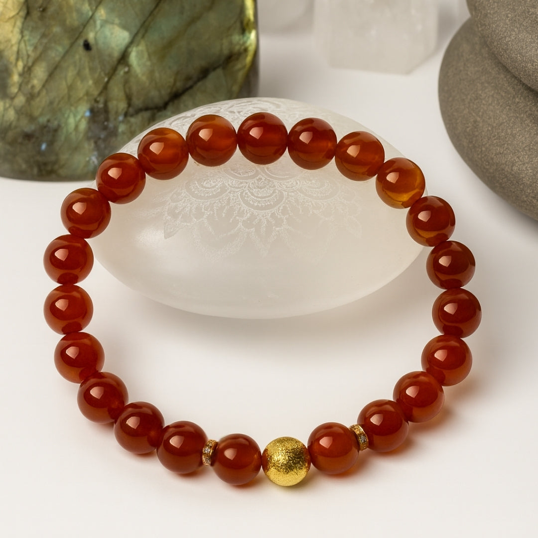 Carnelian Round Bracelet | 8 mm Carnelian Healing Crystal Jewelry