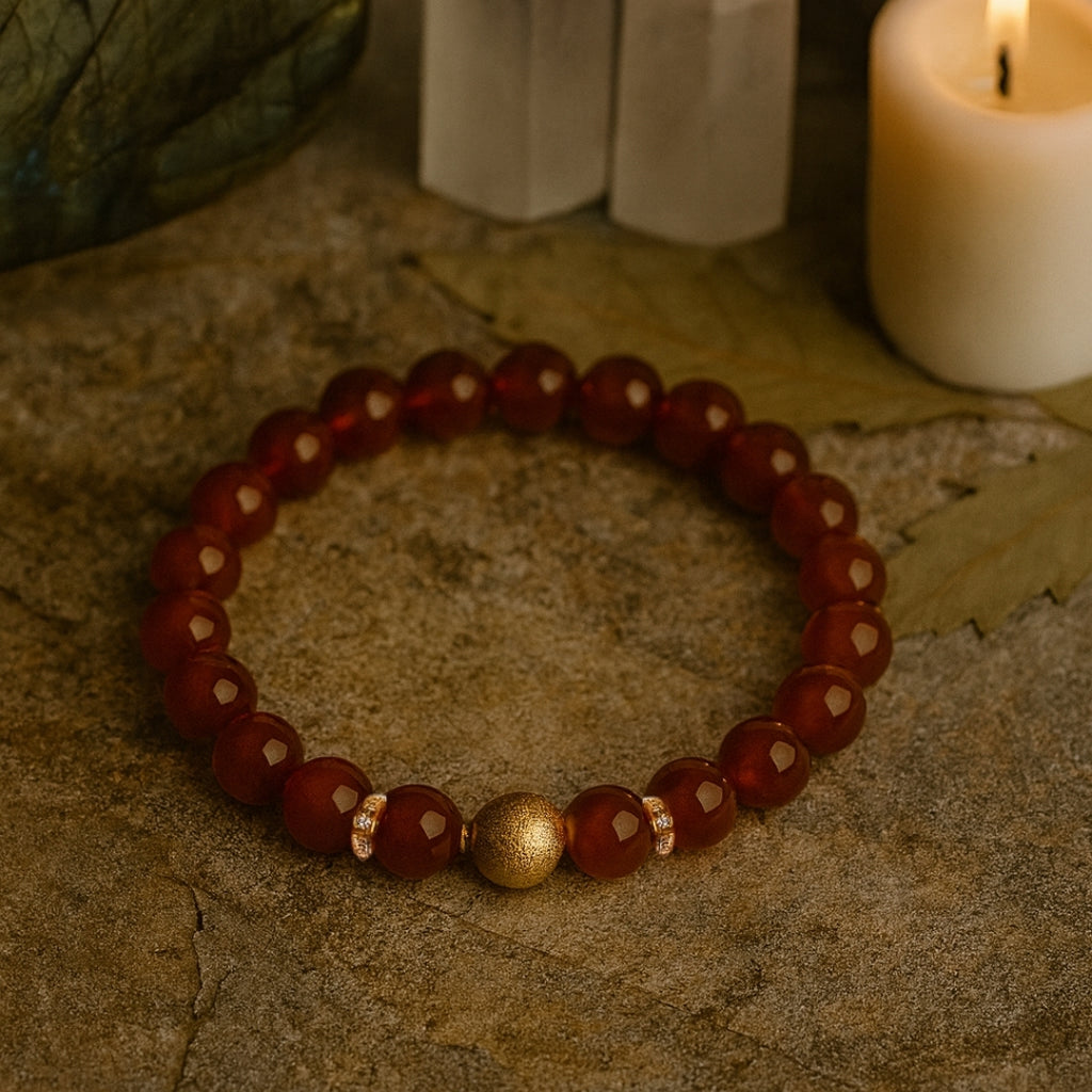 Carnelian Round Bracelet | 8 mm Carnelian Healing Crystal Jewelry