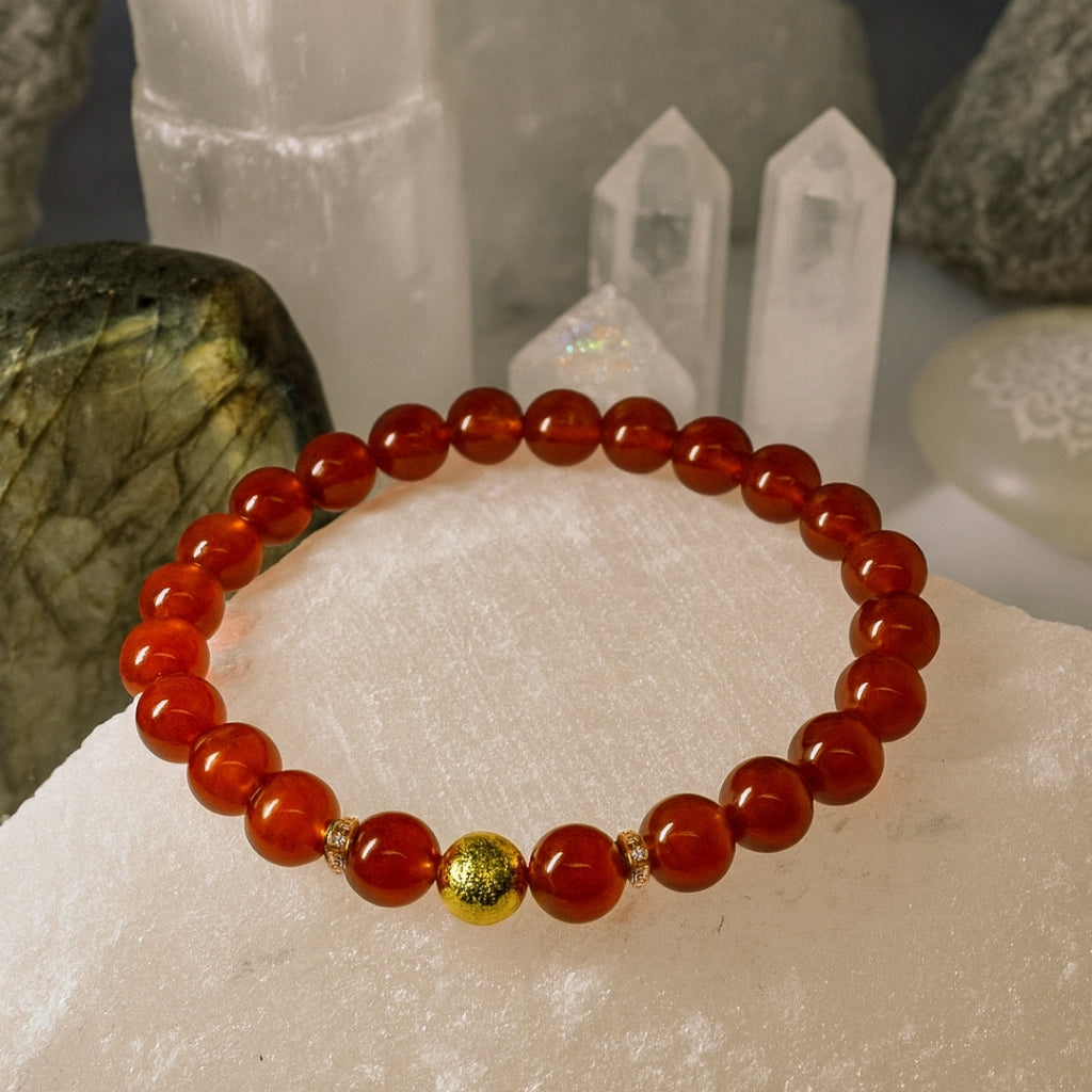 Carnelian Round Bracelet | 8 mm Carnelian Healing Crystal Jewelry