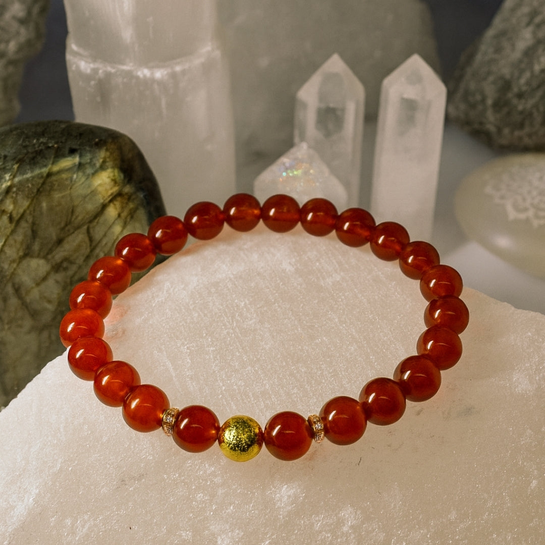 Carnelian Round Bracelet | 8 mm Carnelian Healing Crystal Jewelry