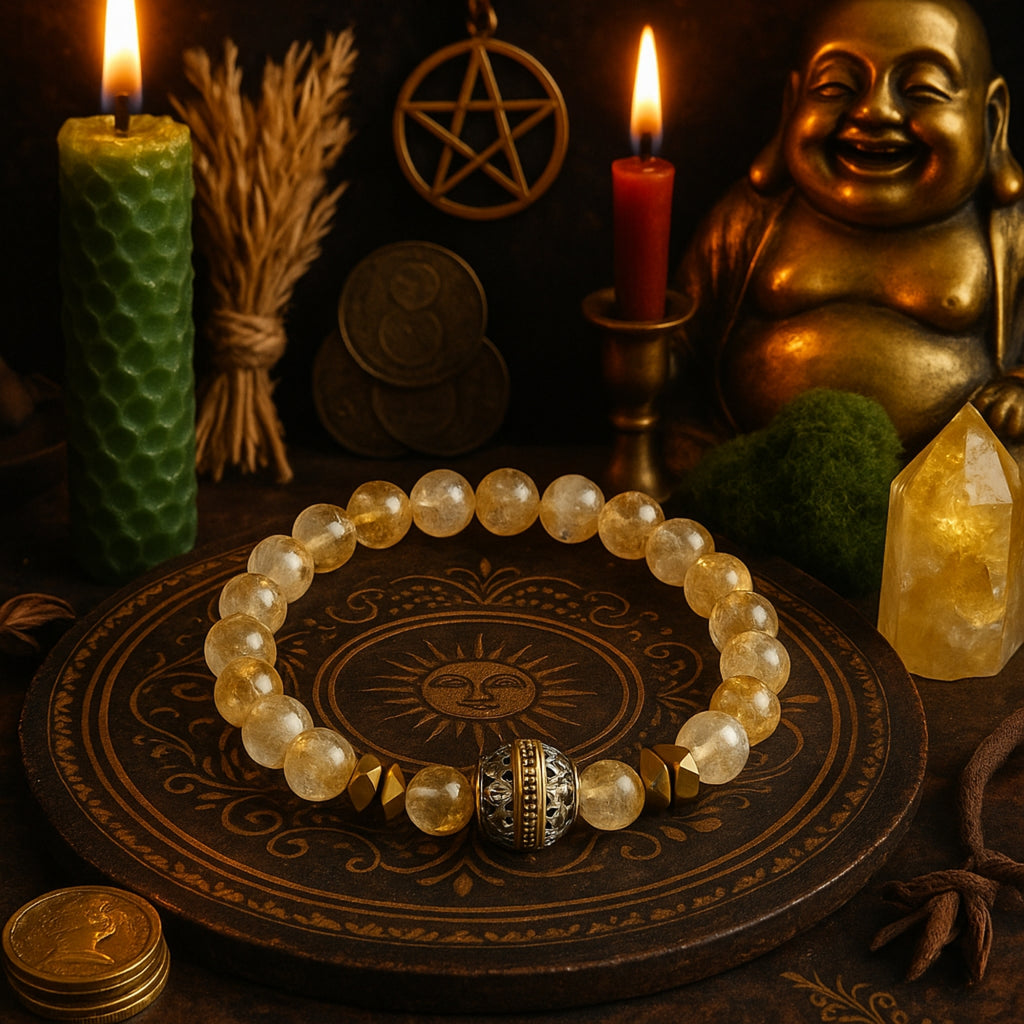 Citrine Hematite Healing Bracelet 8mm|Gemstone Beads with Tibetan Knot Talisman