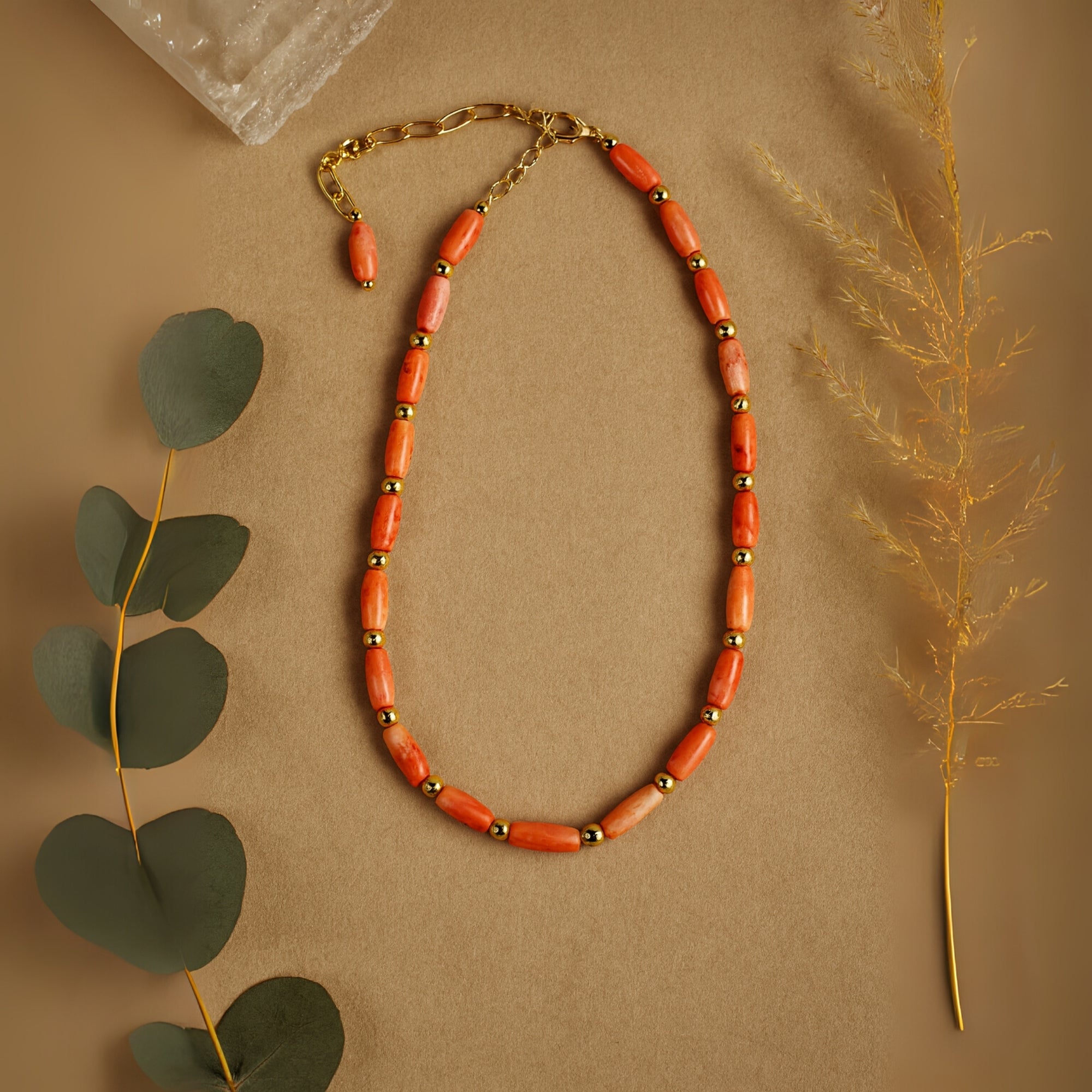 Salmon Coral Blush Necklace | 11x5 mm Barrel Beads