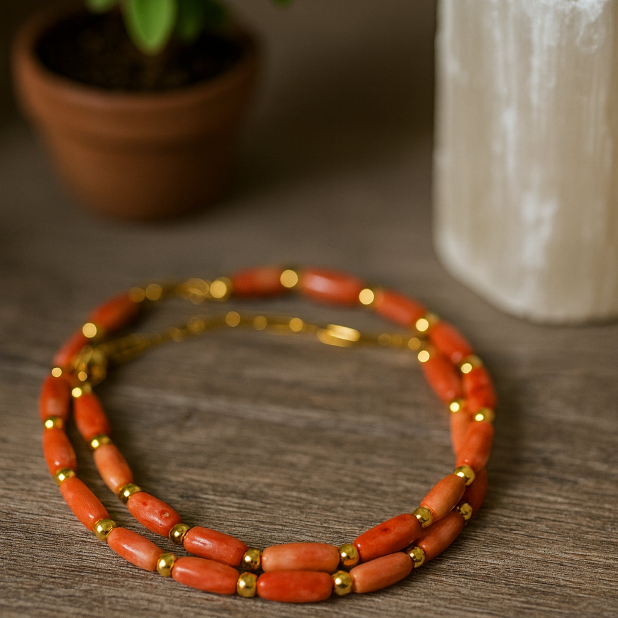 Salmon Coral Blush Necklace | 11x5 mm Barrel Beads