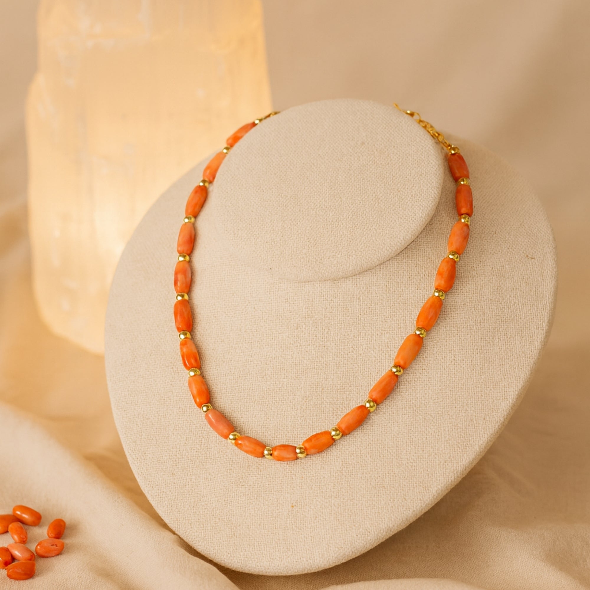 Salmon Coral Blush Necklace | 11x5 mm Barrel Beads