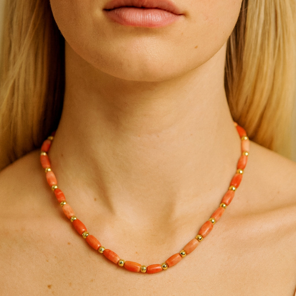 Salmon Coral Blush Necklace | 11x5 mm Barrel Beads