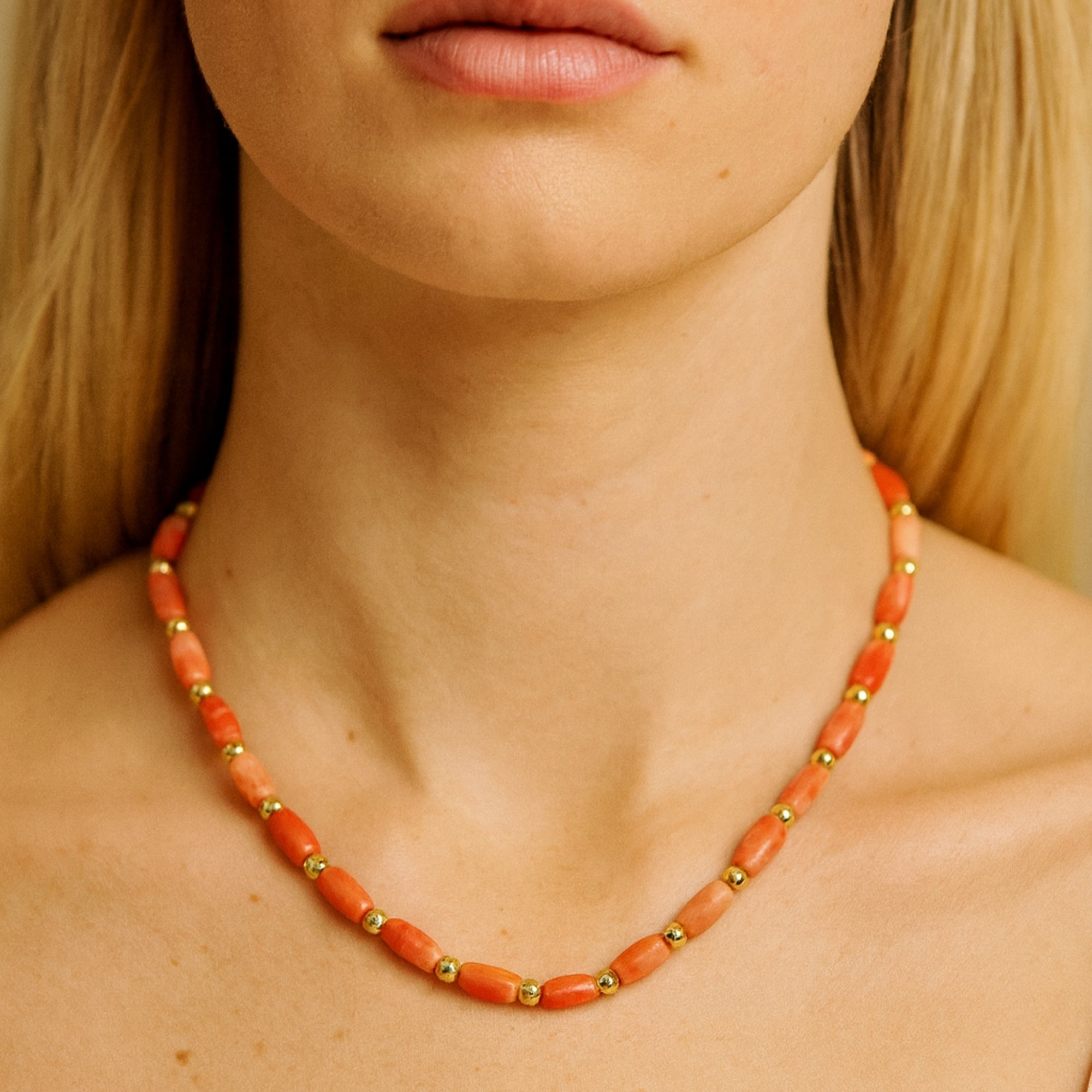 Salmon Coral Blush Necklace | 11x5 mm Barrel Beads