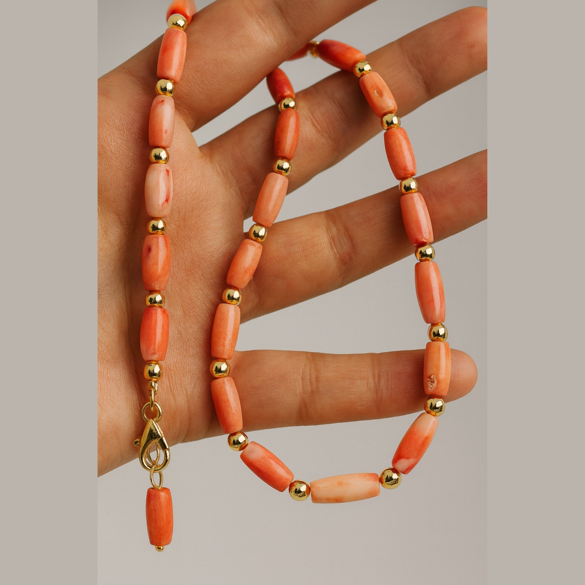Salmon Coral Blush Necklace | 11x5 mm Barrel Beads