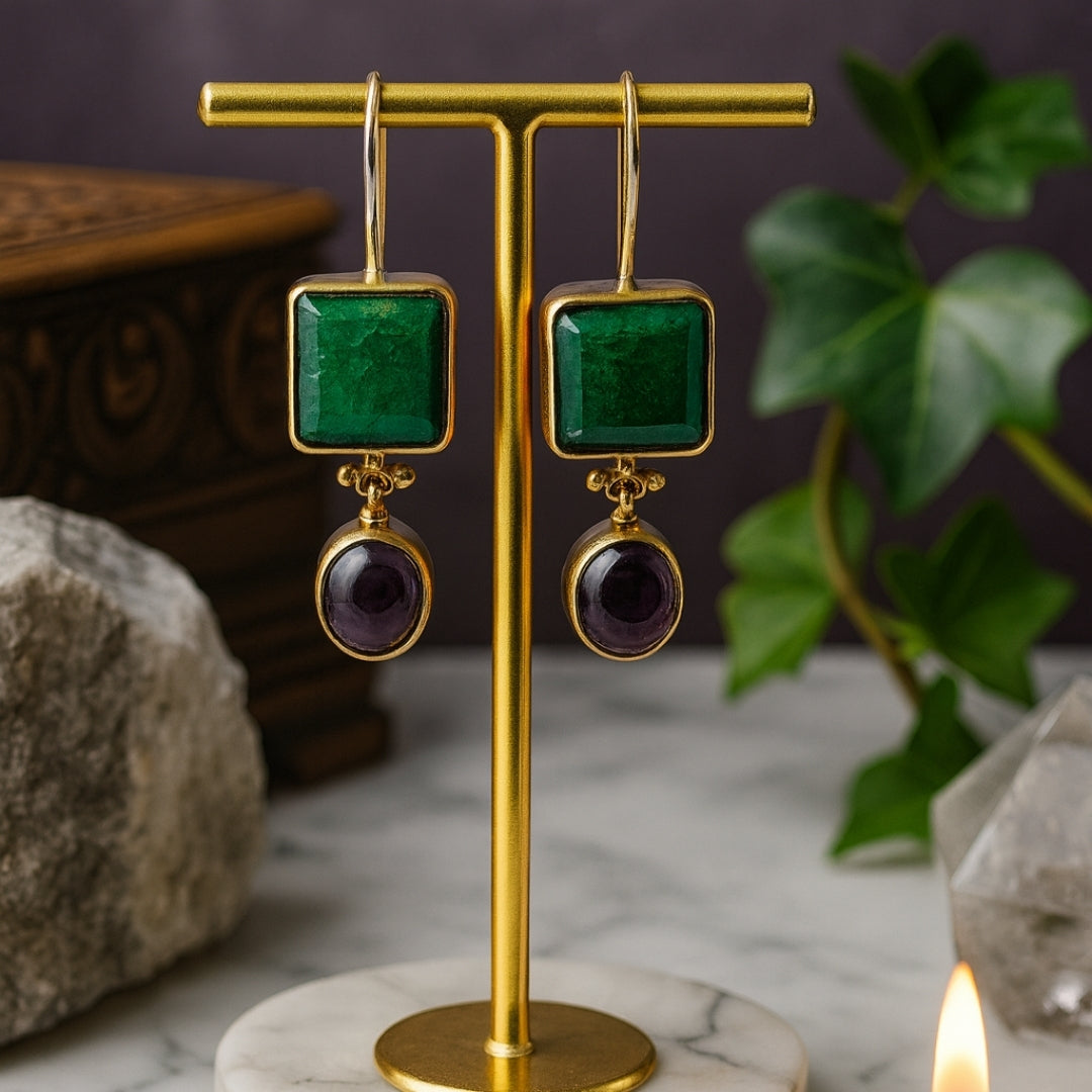 Emerald Amethyst Earrings 925 Sterling Silver Gemstone Earrings Handmade Luxury Jewelry