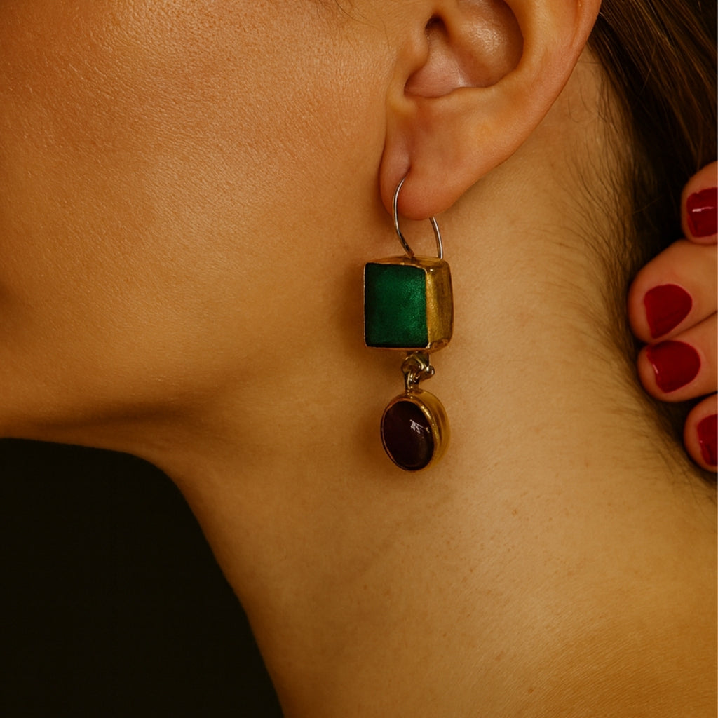 Emerald Amethyst Earrings 925 Sterling Silver Gemstone Earrings Handmade Luxury Jewelry