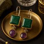 Emerald Amethyst Earrings 925 Sterling Silver Gemstone Earrings Handmade Luxury Jewelry