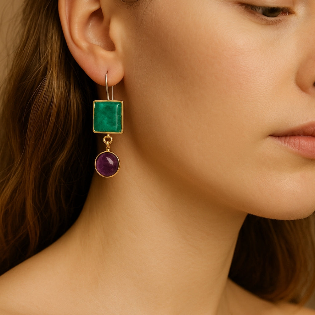 Emerald Amethyst Earrings 925 Sterling Silver Gemstone Earrings Handmade Luxury Jewelry
