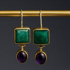 Emerald Amethyst Earrings 925 Sterling Silver Gemstone Earrings Handmade Luxury Jewelry