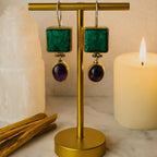 Emerald Amethyst Earrings 925 Sterling Silver Gemstone Earrings Handmade Luxury Jewelry