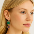 Emerald Amethyst Earrings 925 Sterling Silver Gemstone Earrings Handmade Luxury Jewelry