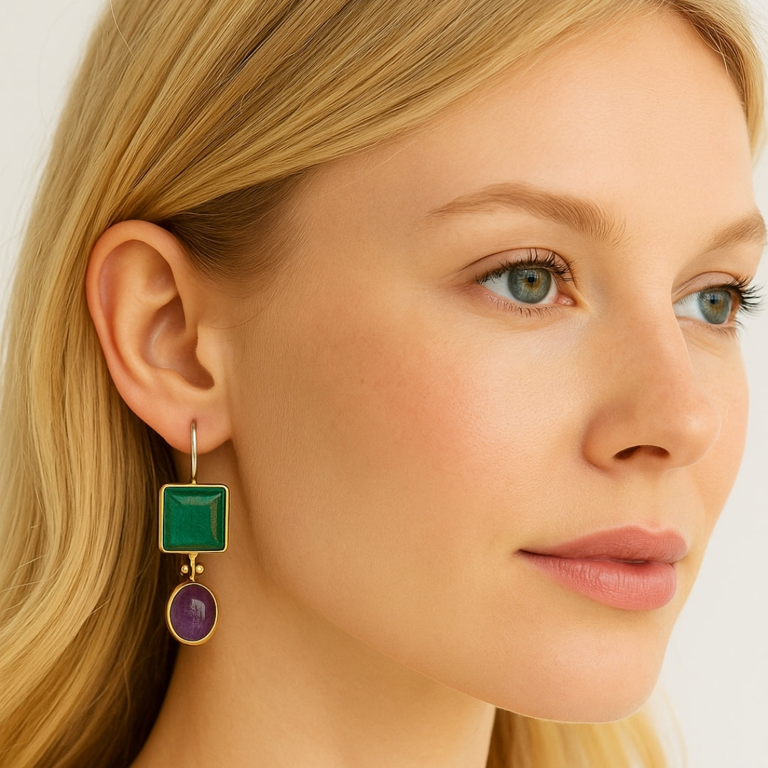 Emerald Amethyst Earrings 925 Sterling Silver Gemstone Earrings Handmade Luxury Jewelry