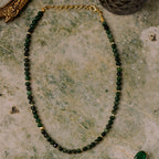Emerald Necklace 6mm Faceted Beads with Gold Heart Charm