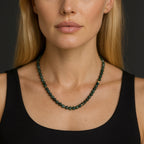 Emerald Necklace 6mm Faceted Beads with Gold Heart Charm