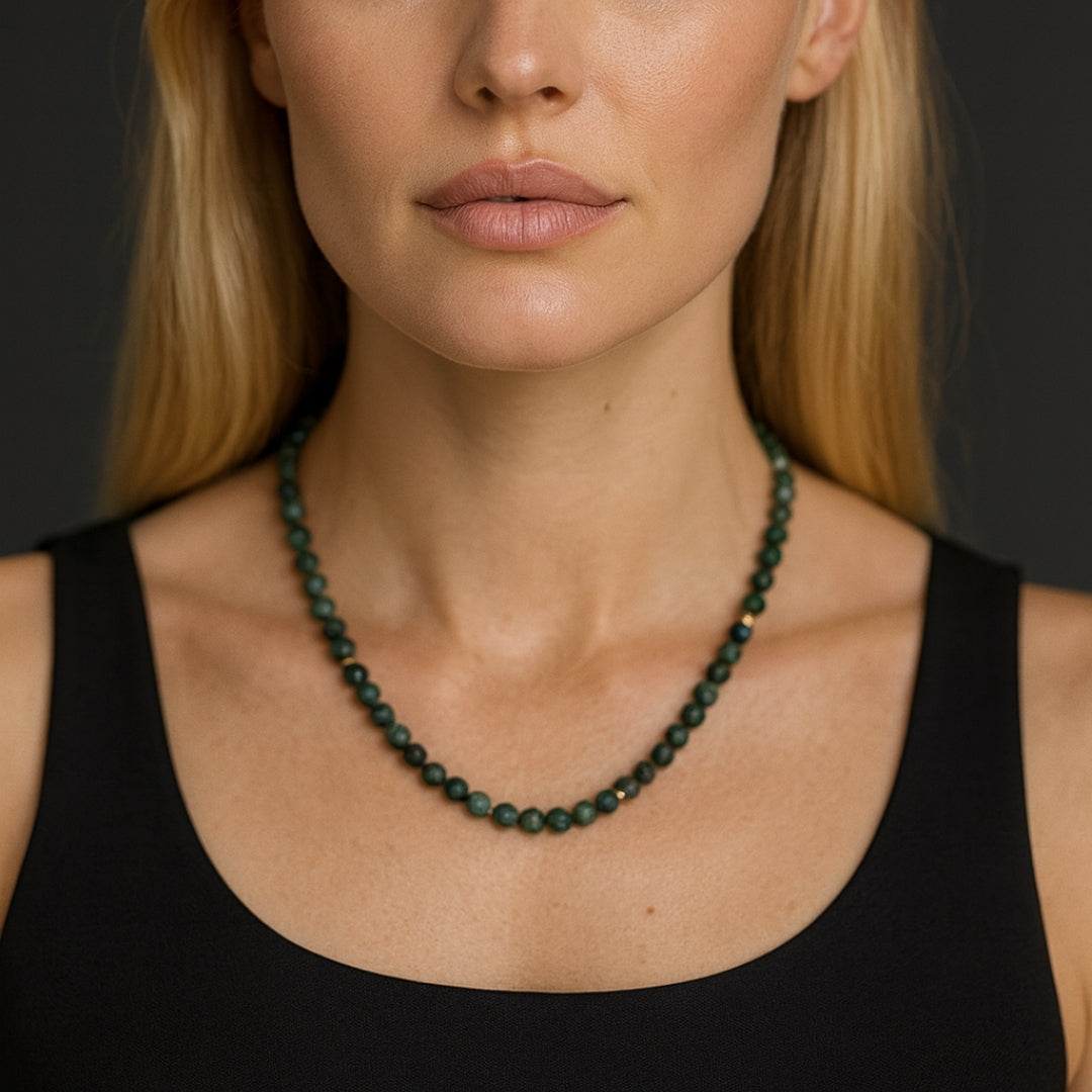Emerald Necklace 6mm Faceted Beads with Gold Heart Charm