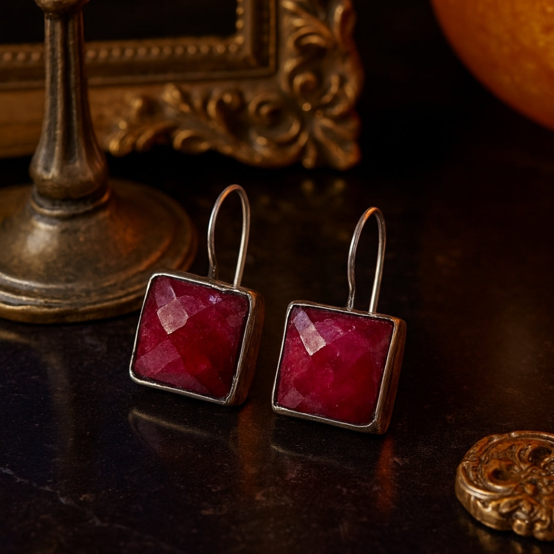 Ruby Earrings 925 Sterling Silver Natural Ruby Gemstone Earrings Handmade Luxury Jewelry Passion Courage Confidence Protection Gift for Her