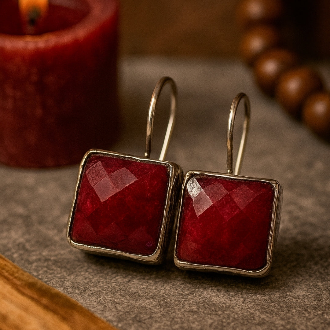 Ruby Earrings 925 Sterling Silver Natural Ruby Gemstone Earrings Handmade Luxury Jewelry Passion Courage Confidence Protection Gift for Her