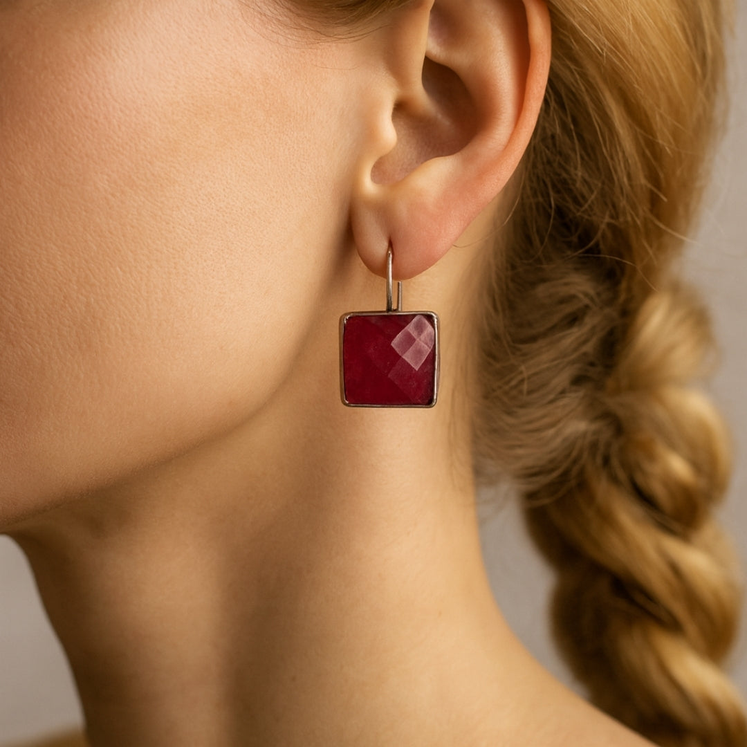 Ruby Earrings 925 Sterling Silver Natural Ruby Gemstone Earrings Handmade Luxury Jewelry Passion Courage Confidence Protection Gift for Her