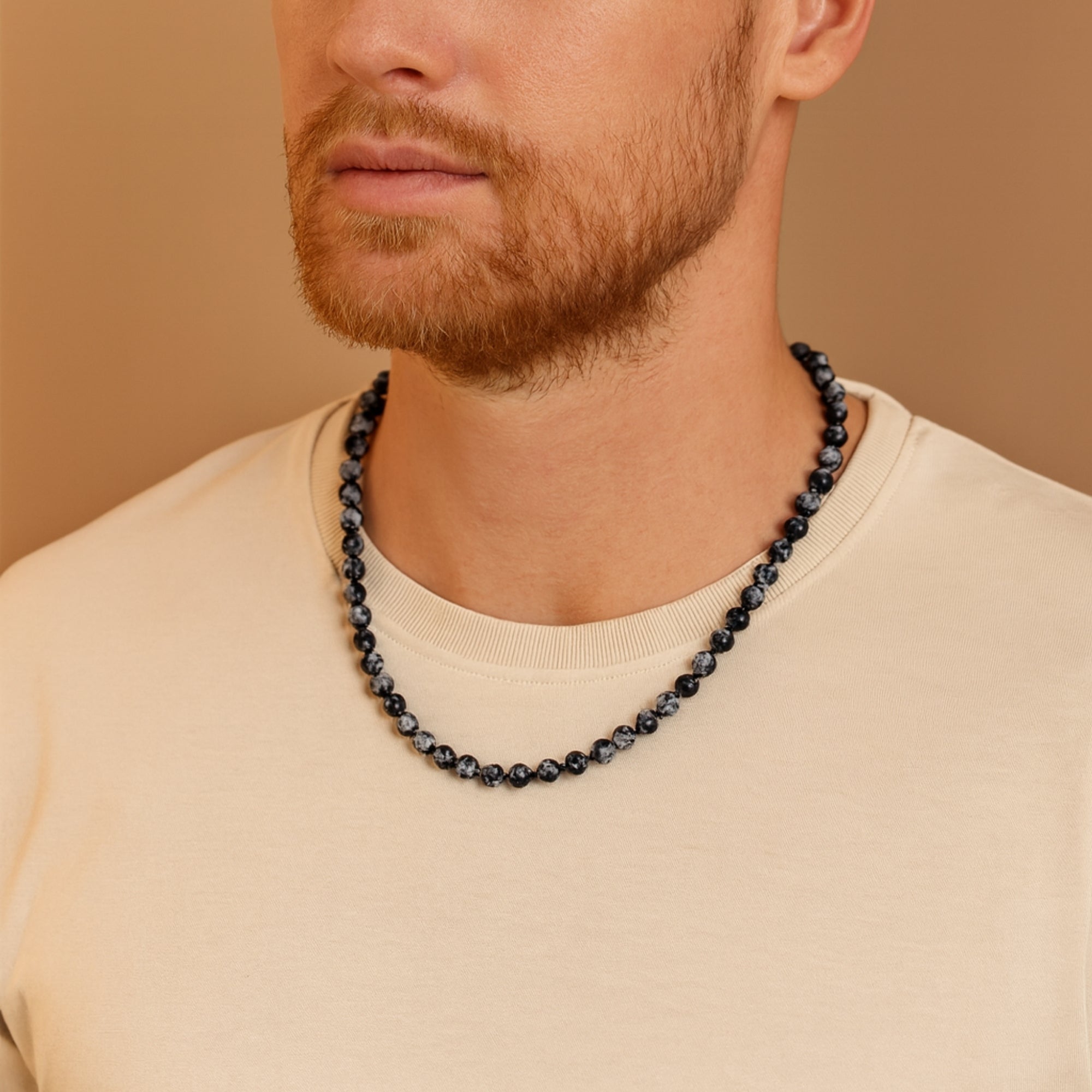 Snowflake Obsidian Necklace 925 Silver Clasp | 6mm Hand-Knotted Beads