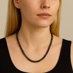 Snowflake Obsidian Necklace 925 Silver Clasp | 6mm Hand-Knotted Beads