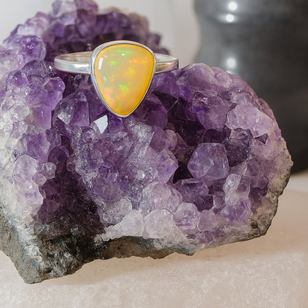 Opal Ring Eos Spectrum Ethiopian Opal |Adjustable 925 Sterling Silver