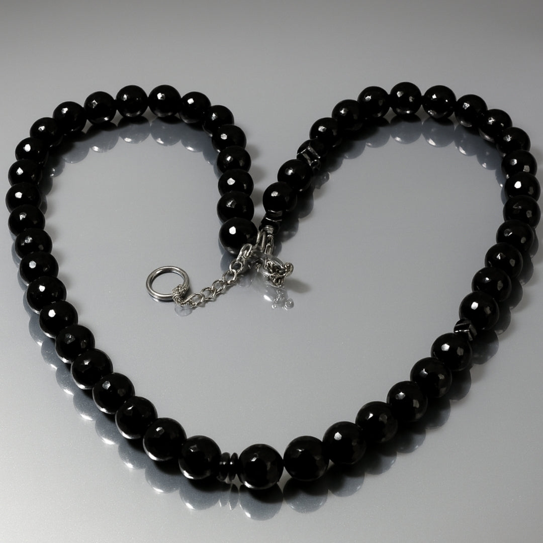 Tourmaline Shield Necklace 8mm Faceted AAA Black Tourmaline Hematite 925 Silver