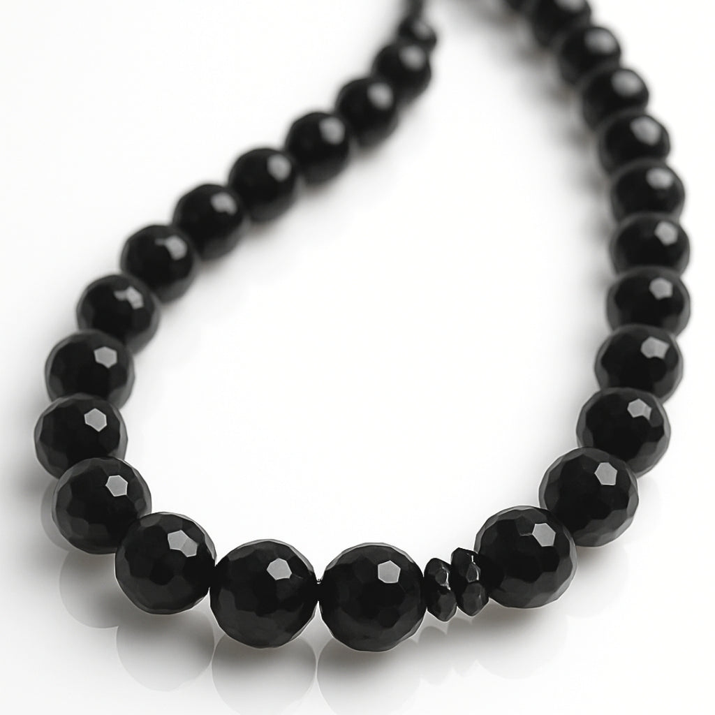 Tourmaline Shield Necklace 8mm Faceted AAA Black Tourmaline Hematite 925 Silver