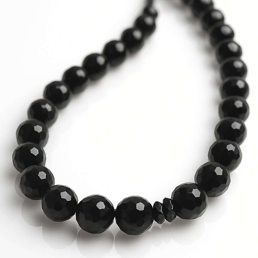 Tourmaline Shield Necklace 8mm Faceted AAA Black Tourmaline Hematite 925 Silver