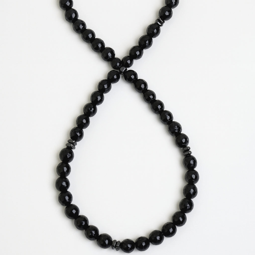 Tourmaline Shield Necklace 8mm Faceted AAA Black Tourmaline Hematite 925 Silver