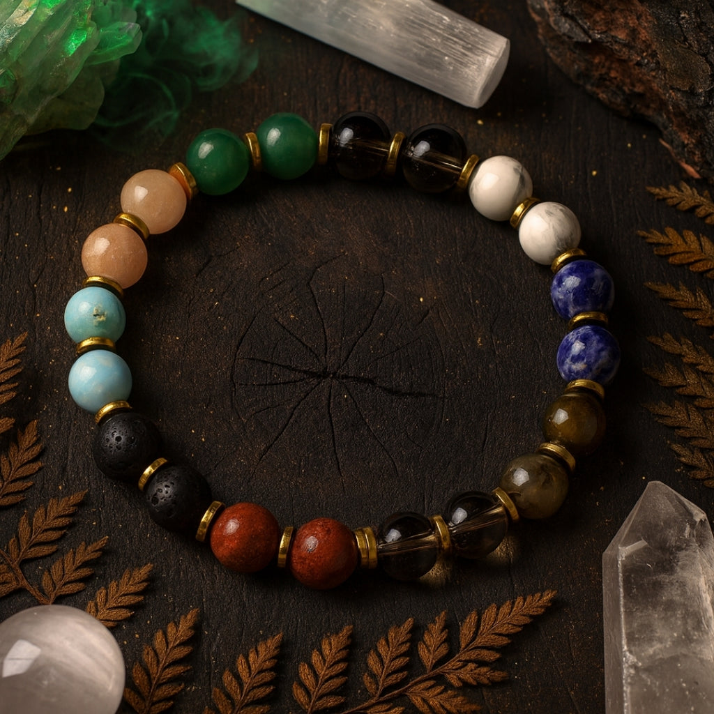 Freedom Core Bracelet 8mm Howlite Smoky Quartz Sodalite Jade Sunstone Turquoise Red Jasper Tiger Eye Lava Hematite