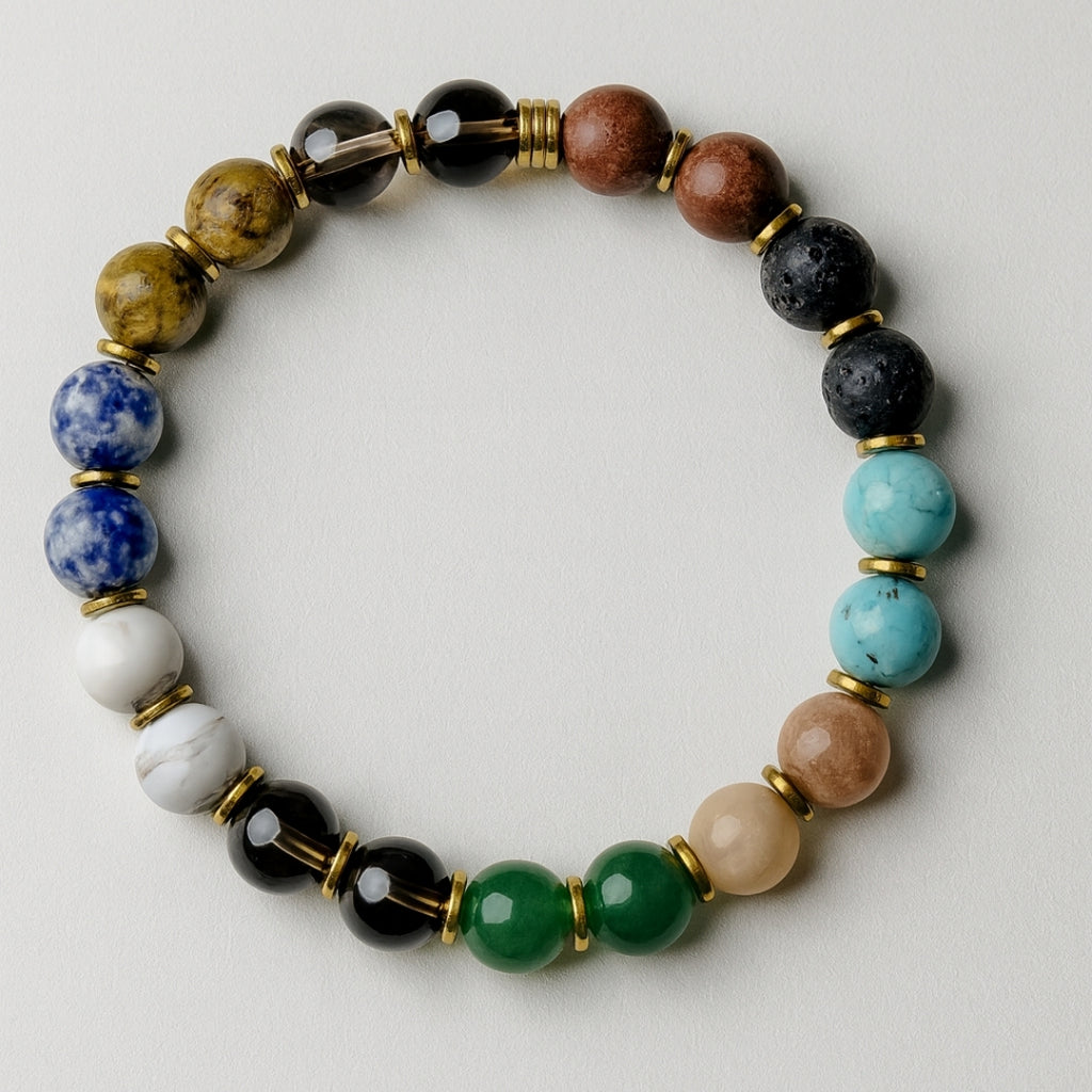 Freedom Core Bracelet 8mm Howlite Smoky Quartz Sodalite Jade Sunstone Turquoise Red Jasper Tiger Eye Lava Hematite