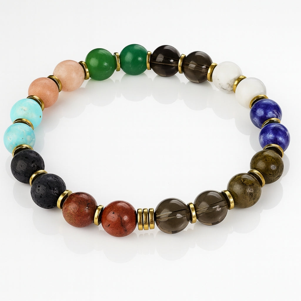 Freedom Core Bracelet 8mm Howlite Smoky Quartz Sodalite Jade Sunstone Turquoise Red Jasper Tiger Eye Lava Hematite