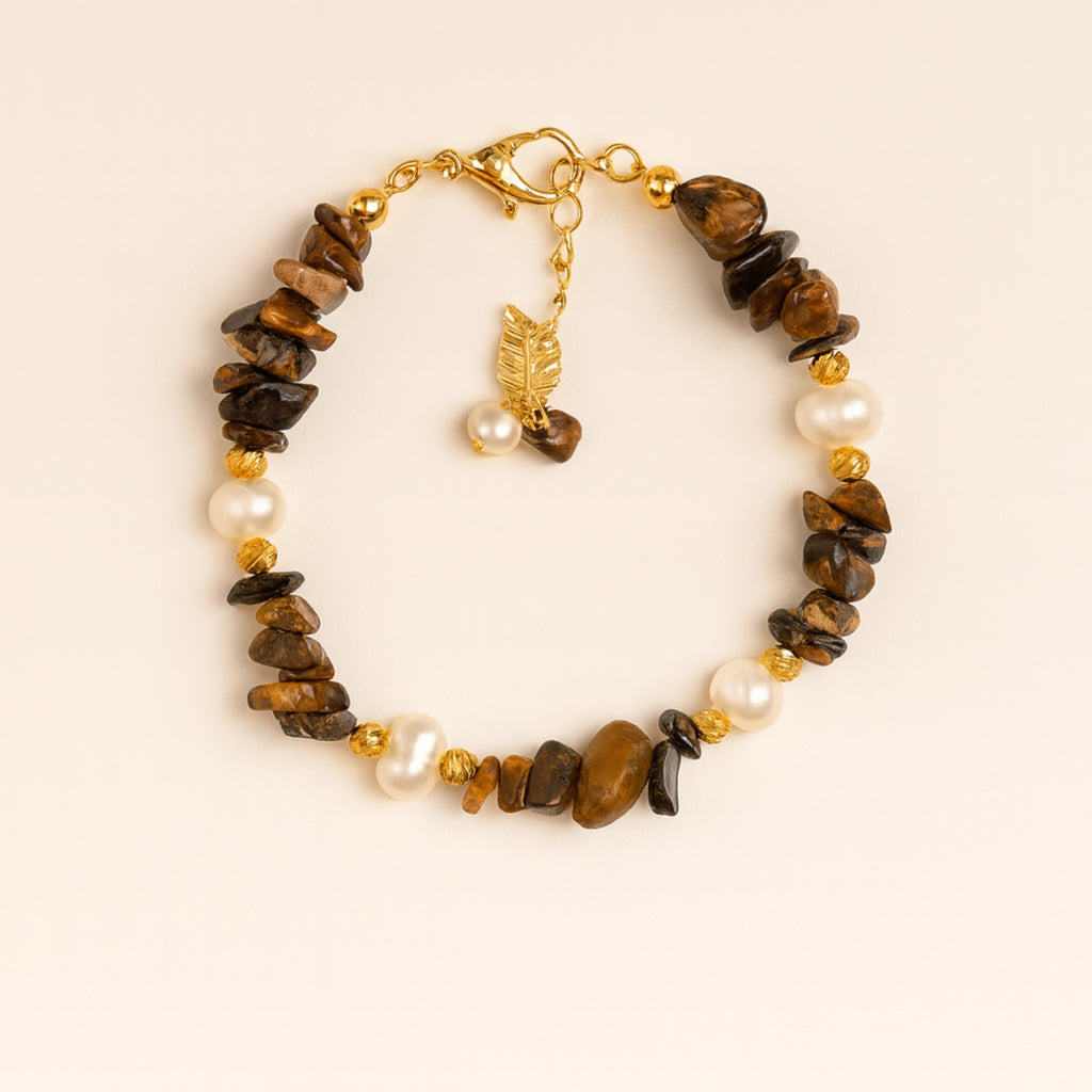 Golden Aura Tiger Eye & Pearl Bracelet|Sun Moon Harmony Talisman