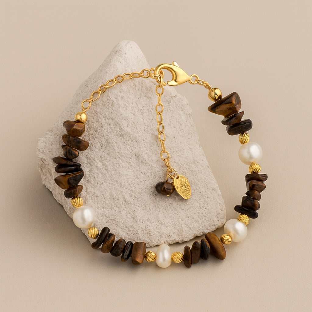 Golden Aura Tiger Eye & Pearl Bracelet|Sun Moon Harmony Talisman