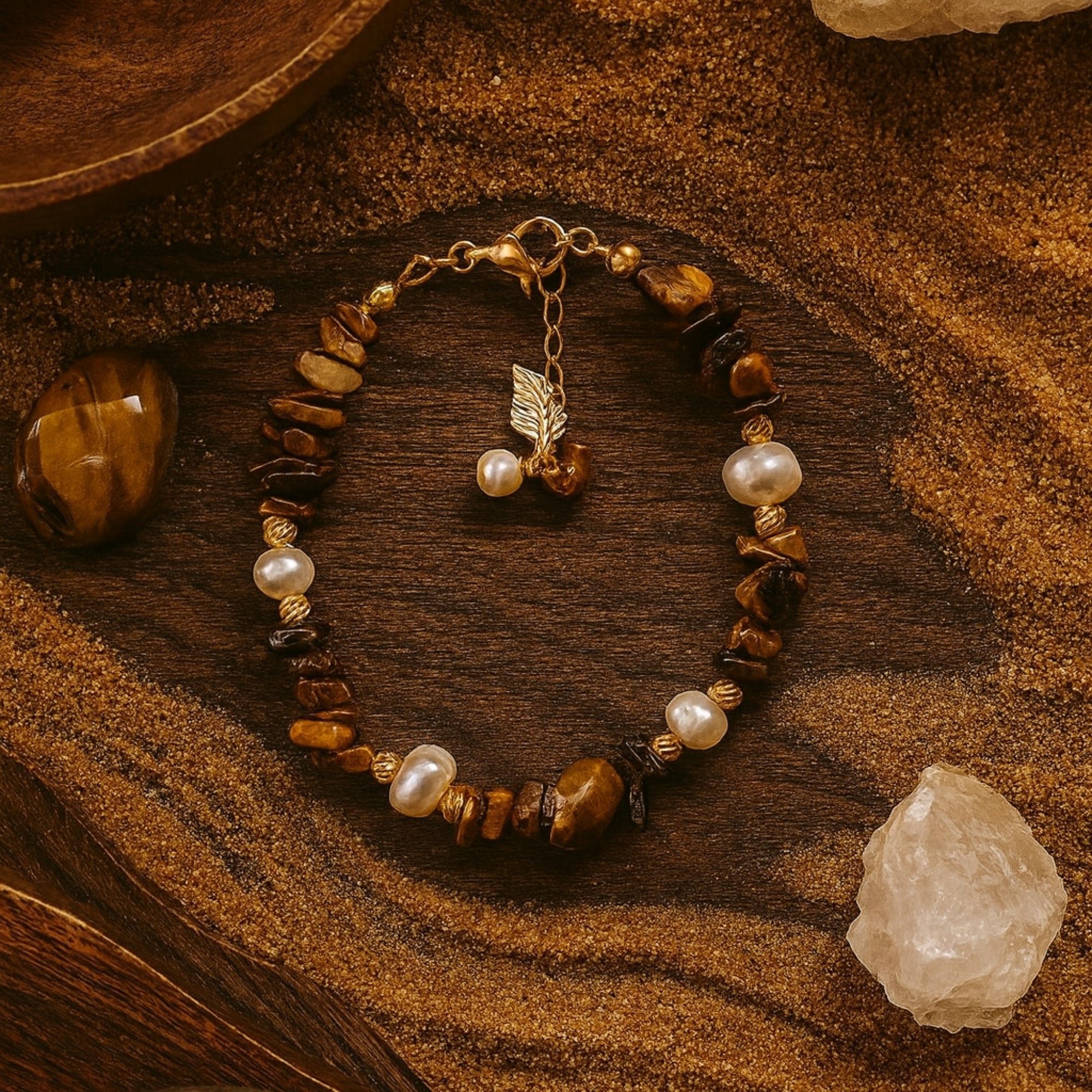Golden Aura Tiger Eye & Pearl Bracelet|Sun Moon Harmony Talisman