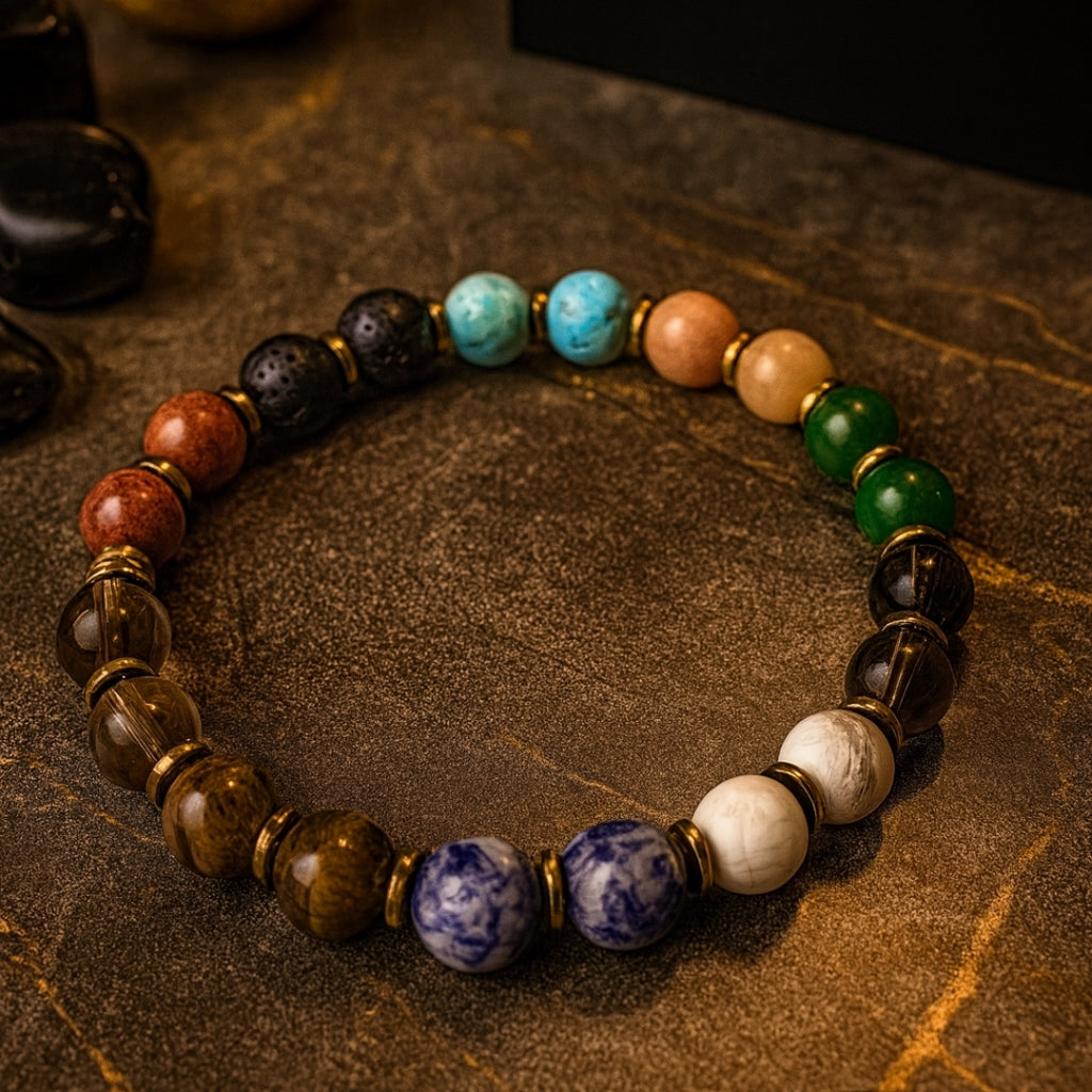 Freedom Core Bracelet 8mm Howlite Smoky Quartz Sodalite Jade Sunstone Turquoise Red Jasper Tiger Eye Lava Hematite