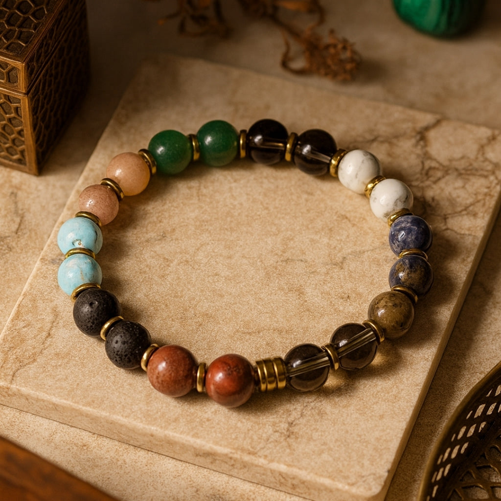 Freedom Core Bracelet 8mm Howlite Smoky Quartz Sodalite Jade Sunstone Turquoise Red Jasper Tiger Eye Lava Hematite