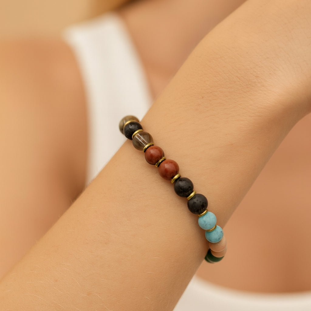 Freedom Core Bracelet 8mm Howlite Smoky Quartz Sodalite Jade Sunstone Turquoise Red Jasper Tiger Eye Lava Hematite
